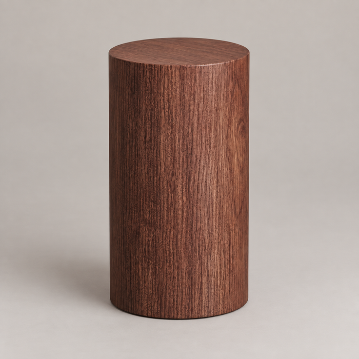 Table d'appoint cylindre Ré effet bois foncé vue de face
