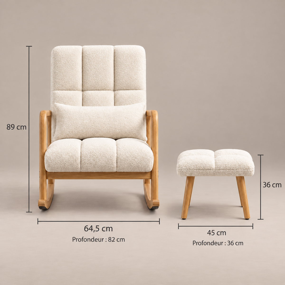 Fauteuil à bascule Paulette en bois clair et bouclette blanche