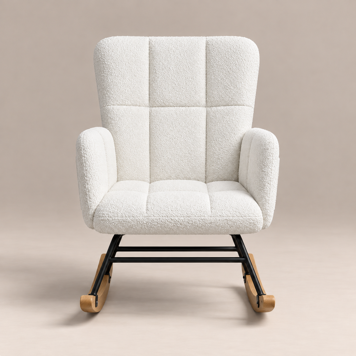 Fauteuil à bascule Odette en bouclette blanche vu de face
