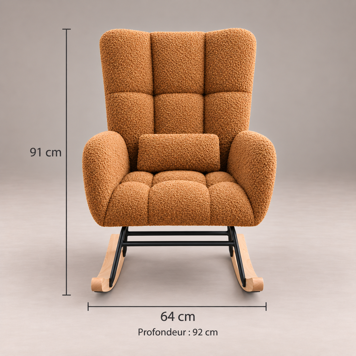 Dimensions du fauteuil à bascule Suzanne : L 64 x P 92 x H 91 cm