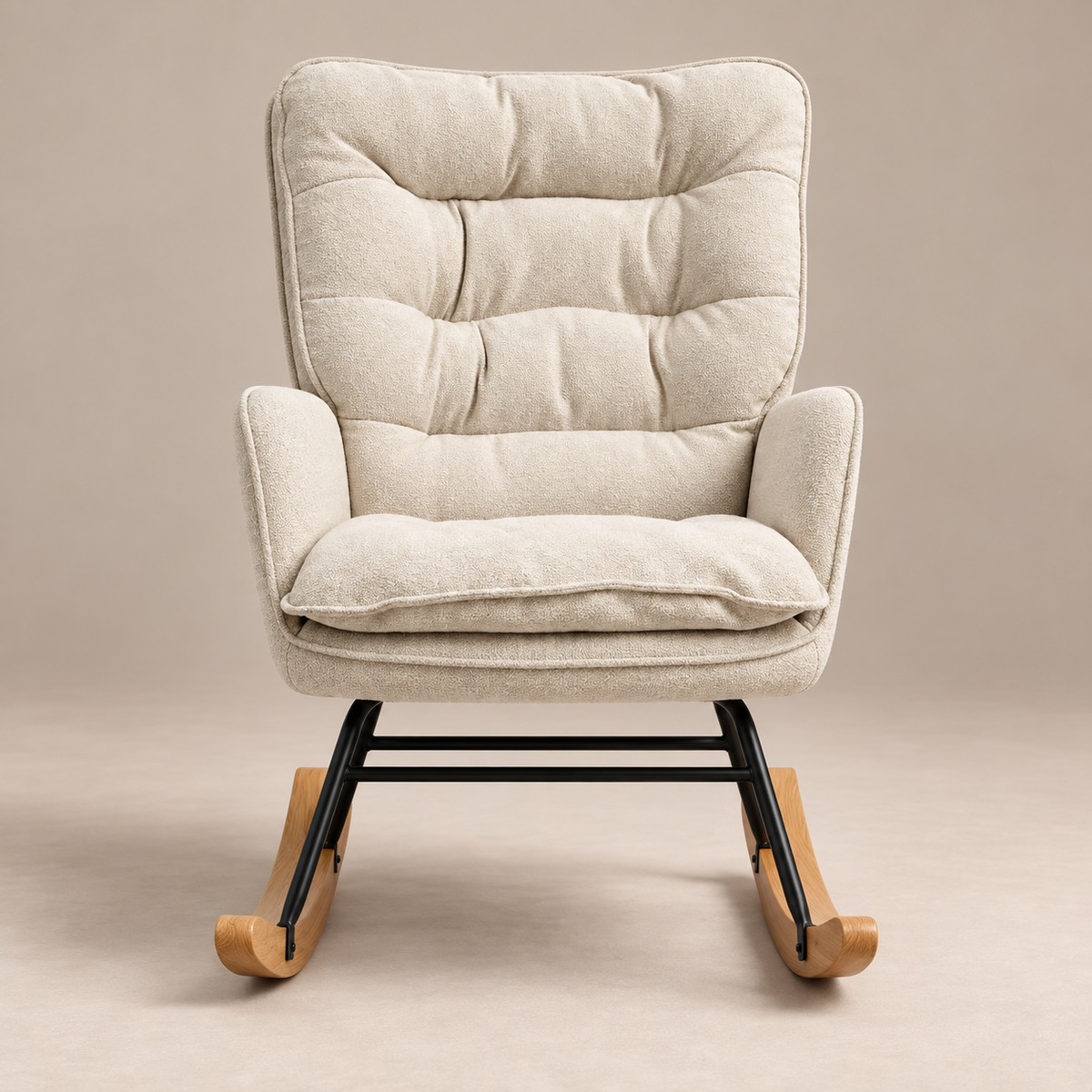 Rocking chair Margaux en tissu crème vu de face