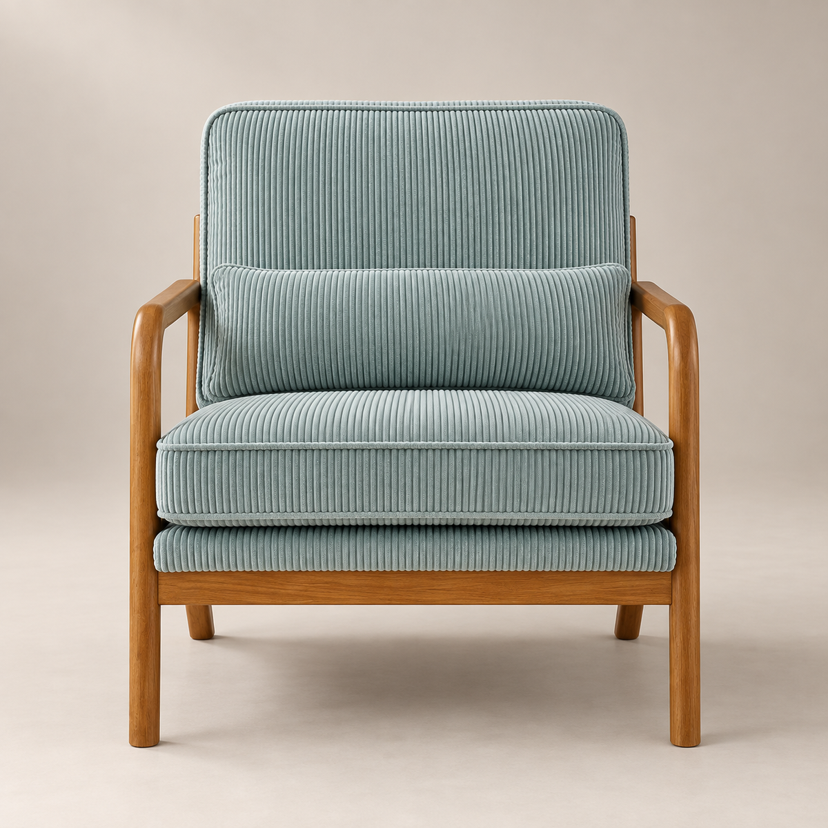 Fauteuil Colette velours côtelé bleu-gris vu de face