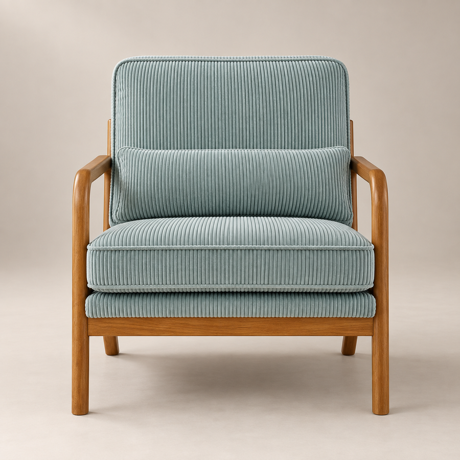 Fauteuil Colette velours côtelé bleu-gris vu de face