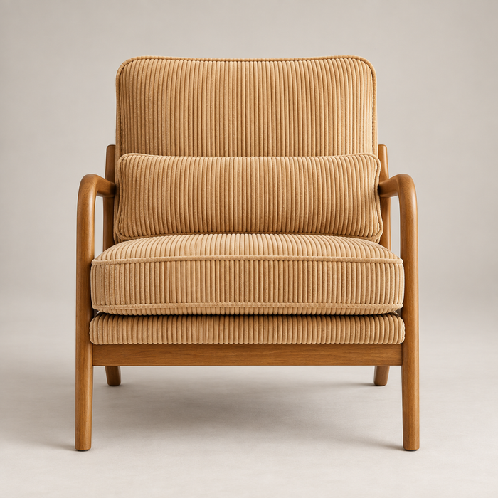 Fauteuil Colette velours côtelé camel vu de face