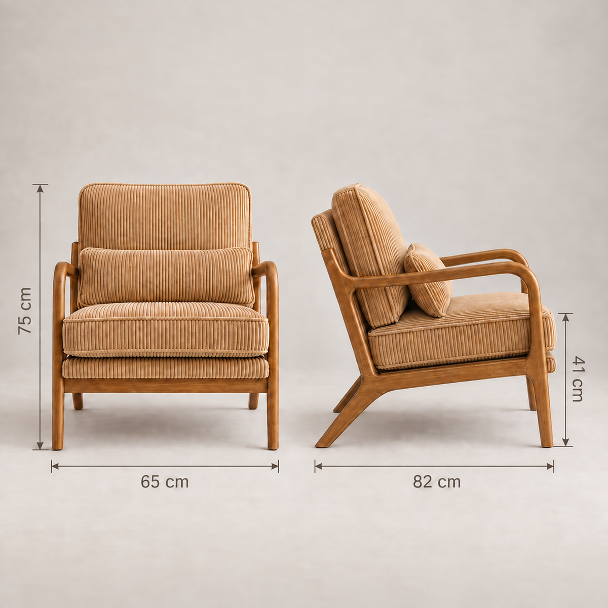 Dimensions du fauteuil Colette : L 65 x P 82 x H 75 cm, assise à 41 cm
