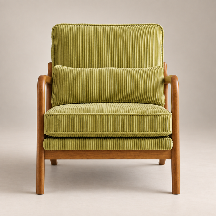 Fauteuil Colette velours côtelé vert pistache vu de face