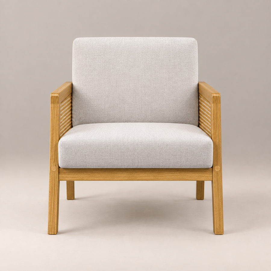 Fauteuil bois et cannage Jeanne vu de face