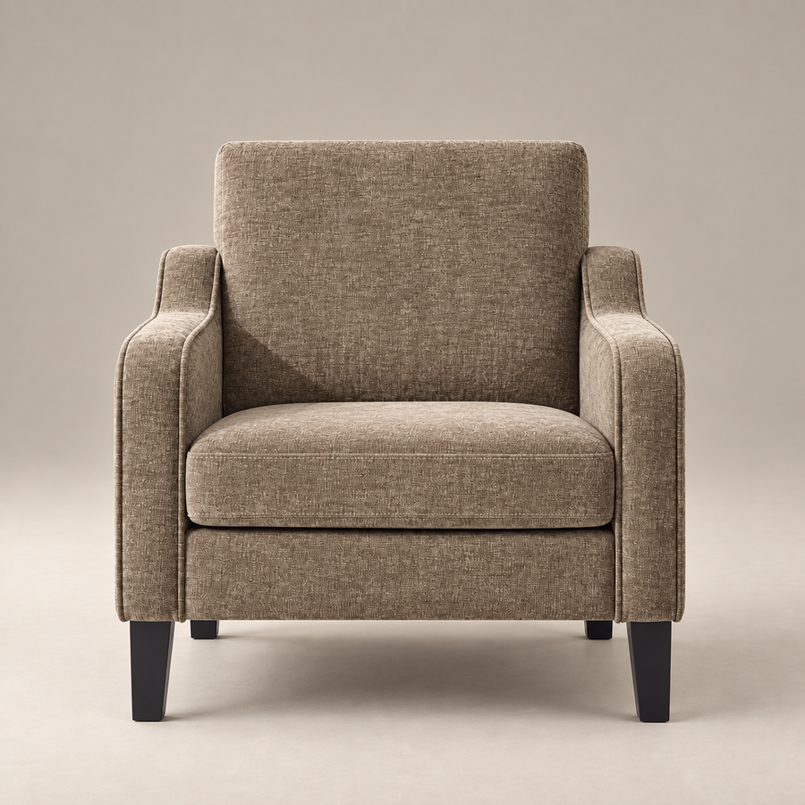 Fauteuil tissu chiné taupe Marcel vu de face