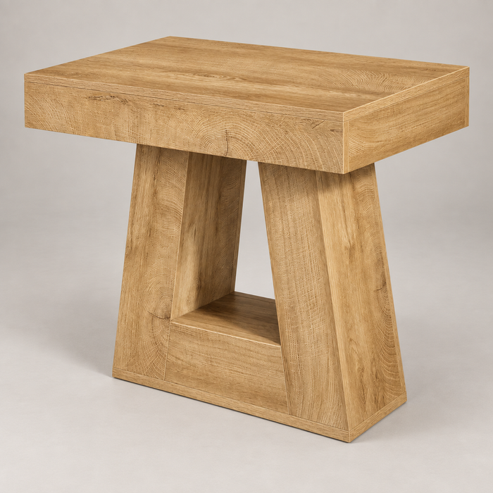 Table d'appoint avec rangement Bandol effet chêne vue de face