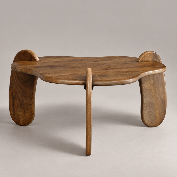 Table basse manguier Gordes à la forme organique vue de face