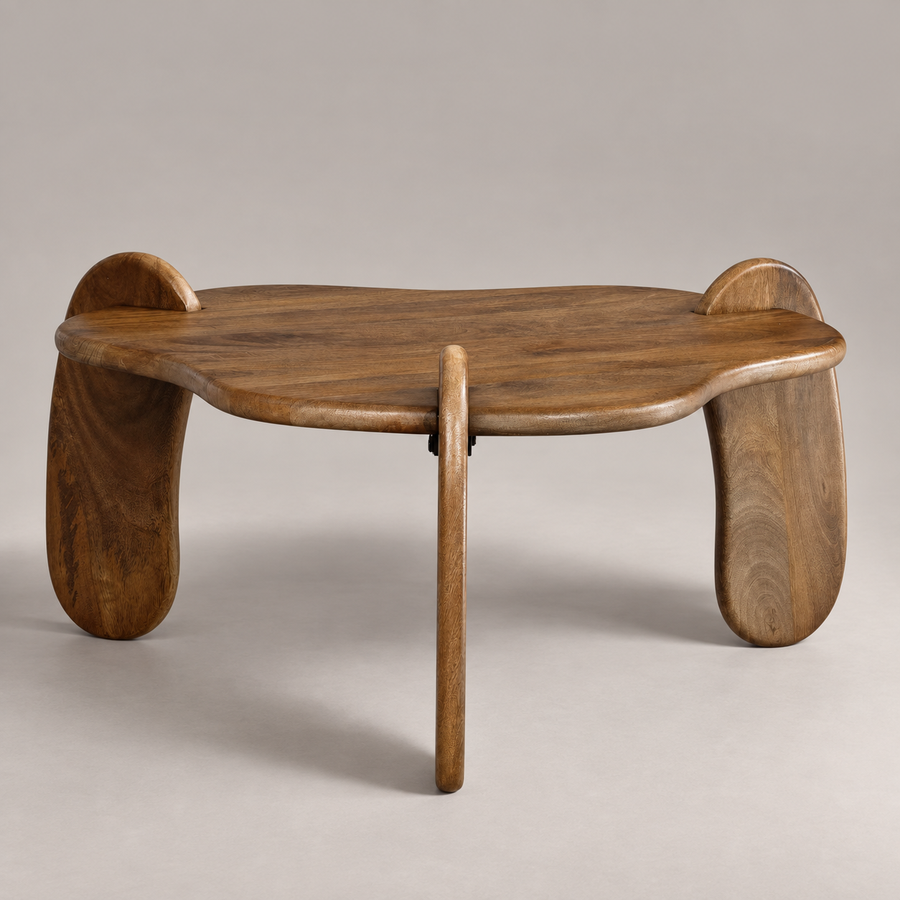 Table basse manguier Gordes à la forme organique vue de face