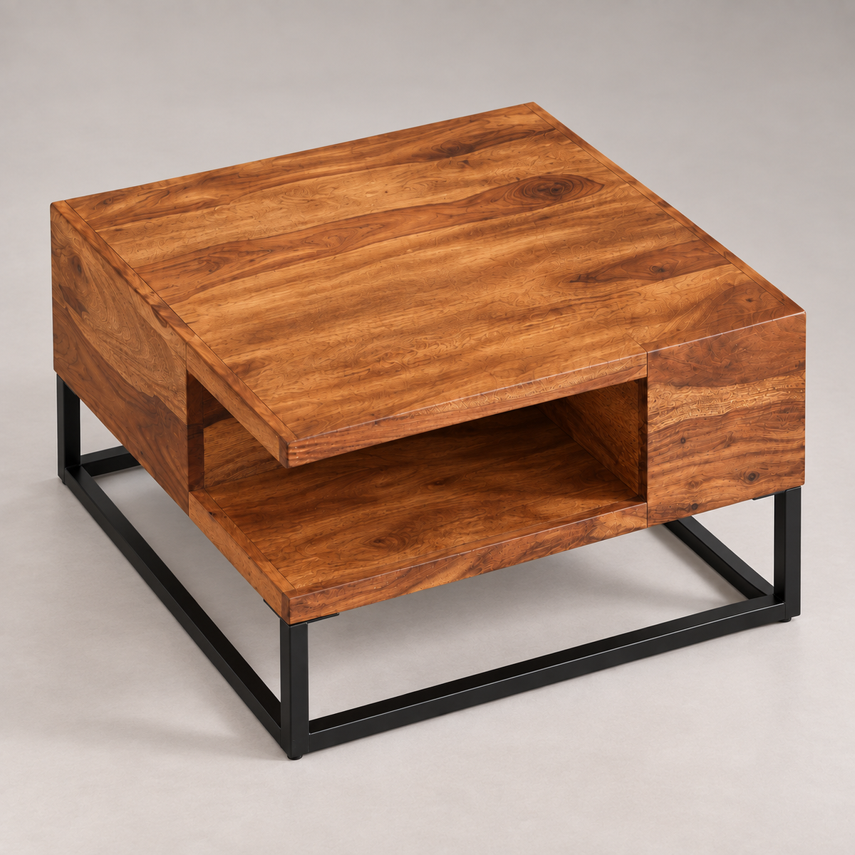Table basse Arles en bois et métal noir vue de dessus avec sa niche