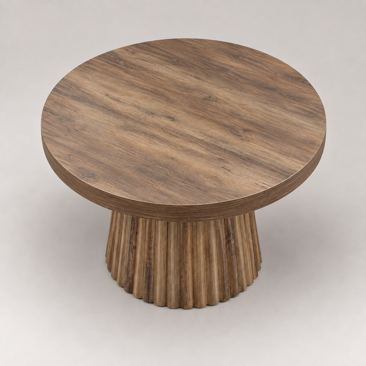 Plateau rond effet bois de la table basse Uzès vu de dessus