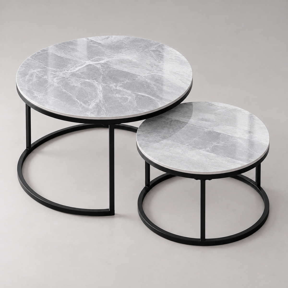 Tables gigognes effet marbre gris Cassis vues de dessus