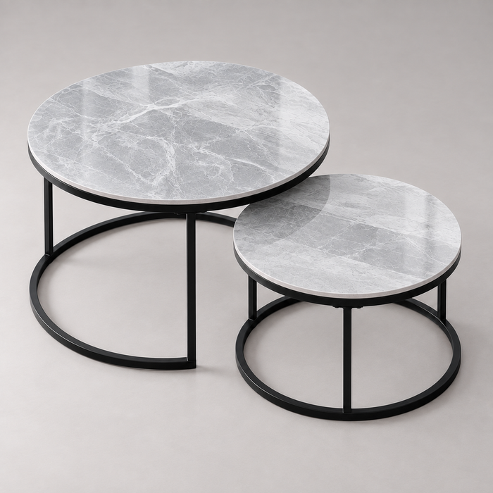 Tables gigognes effet marbre gris Cassis vues de dessus