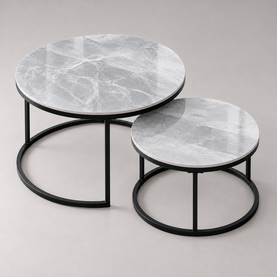 Tables gigognes effet marbre gris Cassis vues de dessus